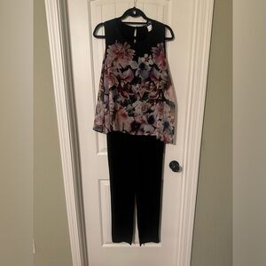 Venus L black jumpsuit with floral overlay